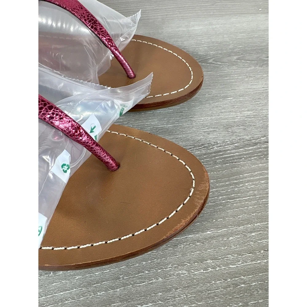 Tory Burch Cameron Metallic Pink Crackle Leather Thong Logo Sandals Womens 9.5M